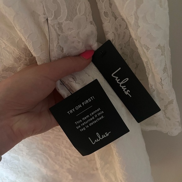 LULUS- White Lace Bodycon Mini Dress with Open Back and Sleeves - Picture 7 of 7